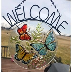 AMIA Glass Butterflies Oval Suncatcher Welcome Grandma Core 90's‎